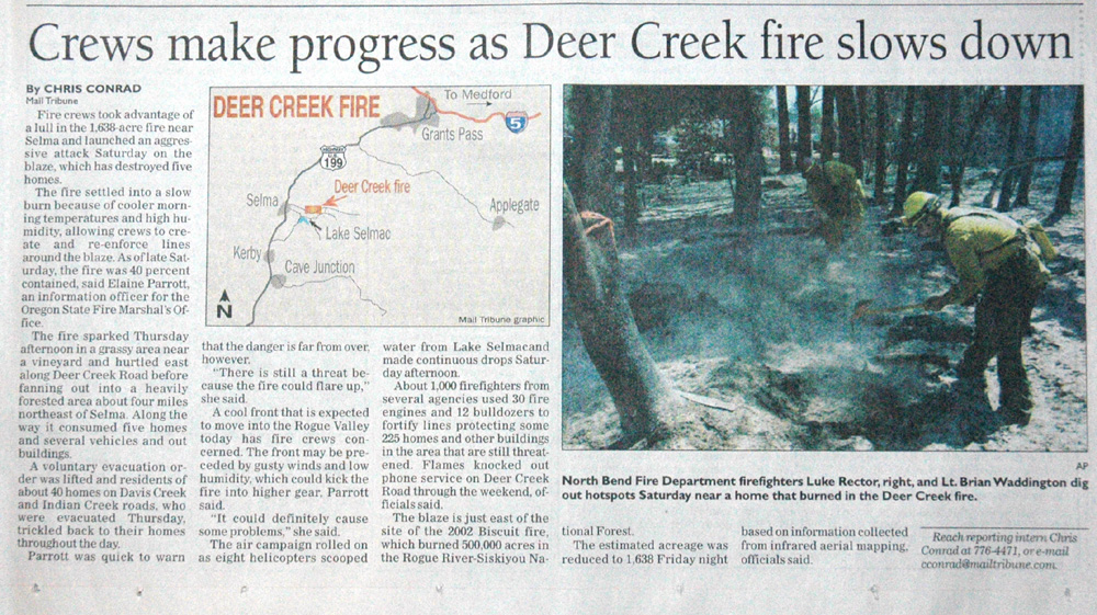 Deer Creek Fire News Reports